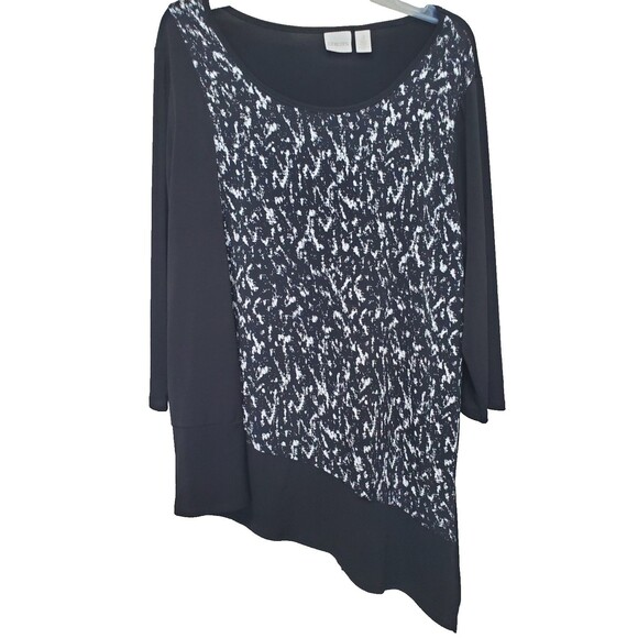 Chico's Black Printed Angled Hem Tunic Size 3 (XL) - Picture 1 of 7
